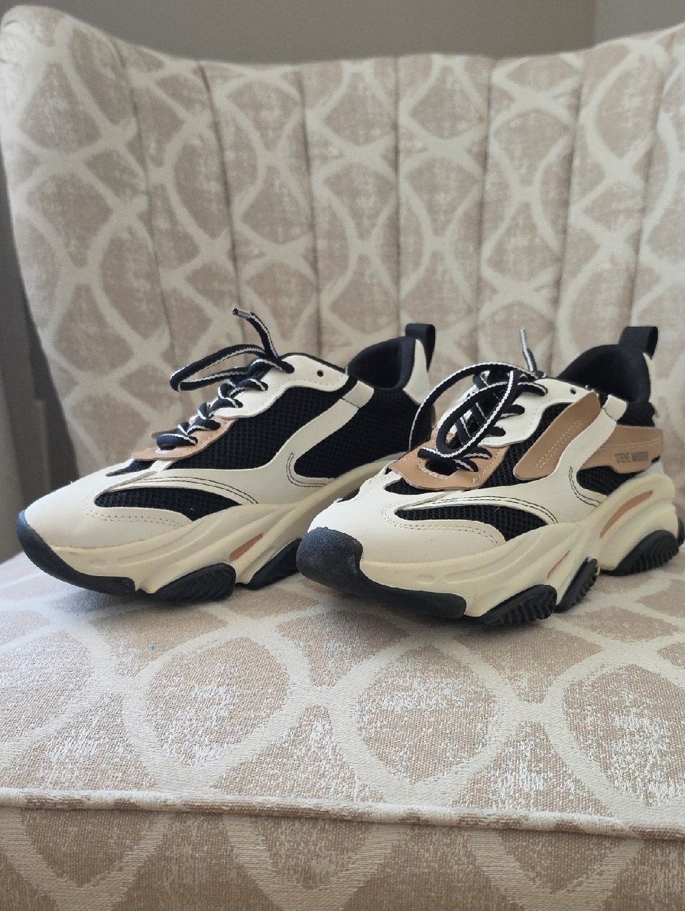 Chunky Black, Cream & Tan Sneakers